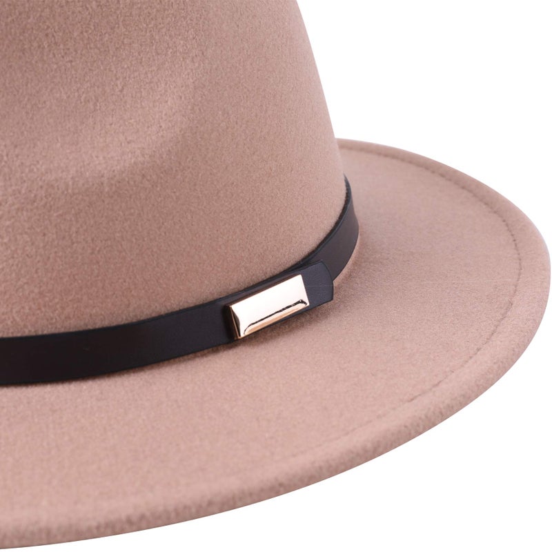 Lanzom Women Lady Retro Wide Brim Floppy Panama Hat Belt Buckle Wool Fedora Hat Fit Size 6 8/7-7 1/4(01-Camel, One Size) - Image 3